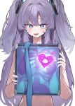  1girl blue_archive blue_eyes blue_necktie blush bone english_commentary heart highres long_hair looking_at_viewer movik navel necktie purple_hair simple_background smile solo stomach two_side_up upper_body very_long_hair white_background x-ray_film yuuka_(blue_archive) 