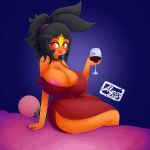  2023 accessory alcohol alyrise anthro areola areola_slip bed bedroom_eyes beverage big_breasts black_hair blush breasts caramel_(basketgardevoir) choker cleavage clothed clothing cocktail_dress colored_nails container cup curvy_figure dress drinking_glass eyelashes facial_markings female forehead_markings furniture generation_5_pokemon glass glass_container glass_cup hair hair_accessory hairband head_markings hi_res holding_wine_glass jewelry kiss_mark lips lipstick long_ears looking_at_viewer makeup mammal markings nails narrowed_eyes necklace nintendo off_shoulder on_bed orange_body orange_eyes orange_skin pink_areola pokemon pokemon_(species) pokemorph ponytail seductive simple_background sitting sitting_on_bed smile solo suina tepig wardrobe_malfunction wine wine_glass 