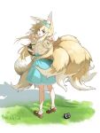  1girl :d absurdres animal_ear_fluff animal_ears ankle_socks arknights basket black_cat blonde_hair blue_hairband blue_skirt bobby_socks brown_footwear cardigan cat chinese_commentary colored_tips commentary_request crossover fox_ears fox_girl fox_tail frilled_hairband frills from_behind full_body green_eyes hair_between_eyes hairband heixiu helenhe high-waist_skirt highres in_basket long_hair long_sleeves looking_at_viewer luo_xiaohei luo_xiaohei_zhanji mary_janes multicolored_hair neck_ribbon official_alternate_costume open_cardigan open_clothes open_mouth puffy_long_sleeves puffy_sleeves red_ribbon ribbon shadow shirt shoes skirt smile socks standing suzuran_(arknights) suzuran_(spring_praise)_(arknights) tail teeth two-tone_hair upper_teeth_only white_background white_hair white_shirt white_socks yellow_cardigan 