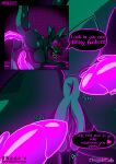  absurd_res anthro anus big_butt bodily_fluids butt close-up comic dialogue digital_drawing_(artwork) digital_media_(artwork) dragon female genital_fluids genitals glowing glowing_eyes green_body hair hi_res horn lustragon nude penis_tentacles pink_eyes purple_hair pussy pussy_juice pussy_juice_string scalie shade_(iestragon) simple_background solo speech_bubble tail tentacles text watermark 