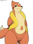  2023 2_tails ambiguous_gender anthro biped black_eyes black_nose floatzel fur generation_4_pokemon half-closed_eyes hands_behind_back hi_res looking_at_viewer multi_tail narrowed_eyes nintendo orange_body orange_fur orange_tail pokemon pokemon_(species) simple_background solo standing tail teeth white_background winick-lim 