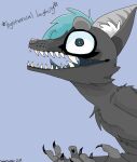  ambiguous_gender animal_humanoid anthro big_eyes big_pupils blue_hair blue_membrane blue_sclera blue_tongue canid canid_humanoid canine canine_humanoid canis chest_tuft claws dilated_pupils exposed_teeth finger_claws fur grey_arms grey_body grey_ears grey_fingers grey_fur grey_hands hair hi_res humanoid hysterical_laughter inner_ear_fluff laugh mammal mammal_humanoid membrane_(anatomy) pupils saureal solo teeth teeth_showing tongue tuft vibrissae wide_smile wolf wolf_humanoid 
