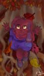  autumn brown_body brown_fur clothing falling_leaves female footwear fur hi_res jestal_orccio_(dynamitegrizzly) lagomorph leporid mammal mary_janes plant rabbit rubyyoulazycat scarf shoes sitting solo tree yellow_eyes 