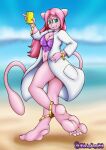  5_toes absurd_res anklet anthro beach beverage_can big_breasts big_feet bikini bracelet breasts clothing coat feet female generation_1_pokemon hair hi_res huge_feet humanoid jewelry kyna_(kynainabottle) lab_coat legendary_pokemon long_tail mew_(pokemon) mhicky93 navel nintendo pink_body pink_hair pokemon pokemon_(species) seaside smile smiling_at_viewer soles solo swimwear tail toes topwear 