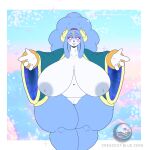 absurd_res ambiguous_fluids anthro areola ariem_(sonic) bedroom_eyes big_breasts blue_body blue_fur blush bovid breasts caprine clothed clothing crescent-blue-zero female fur genitals hair hi_res huge_breasts huge_thighs mammal mostly_nude narrowed_eyes overweight overweight_female partially_clothed pussy seductive sega smile solo solo_focus sonic_the_hedgehog_(series) thick_thighs topwear wide_hips wool_(fur) 