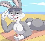  beach beverage bubble_butt bugs_bunny butt container cup drinking_glass eyewear glass glass_container glass_cup lagomorph leporid looney_tunes male mammal mazilion public public_nudity rabbit seaside solo sunbathing sunglasses warner_brothers 