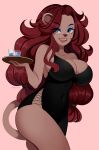  anthro big_breasts breasts clothed clothing female fukksitacin hair hi_res overfawning pinup pose red_hair sfw_version solo waiter waitress_uniform ych_(character) 