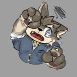  animal_ears animal_nose chibi crying crying_with_eyes_open dog furry furry_male grey_fur moritaka_(housamo) non-web_source tears tokyo_afterschool_summoners two-tone_fur wolf_boy 