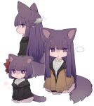  ... 1girl animal animalization cat fern_(sousou_no_frieren) long_hair pemi_(spommmm) purple_eyes purple_hair short_hair sousou_no_frieren spoken_ellipsis tail 