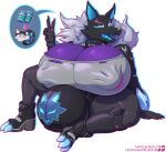  anthro big_breasts big_bulge breasts bulge bulge_in_face canid canine canis chug_jug cleavage clothed clothing epic_games fluffy fortnite gynomorph hi_res huge_breasts huge_bulge hyper hyper_breasts hyper_bulge impaledwolf intersex latex mammal null_bulge pack_leader_highwire solo thick_thighs wolf 