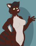  black_hair breasts brown_body brown_fur domestic_cat eyewear felid feline felis female fur glasses hair mammal striped_body striped_fur stripes tabbiewolf 