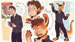  anthro claws clothed clothing digital_media_(artwork) fully_clothed fur happy human jak_and_daxter male mammal mossrats mustelid naughty_dog orange_body orange_fur ottsel paws shocked_expression simple_background solo sony_corporation sony_interactive_entertainment species_transformation text transformation 