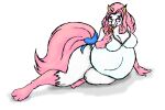  anthro bellecandie belly big_belly big_breasts breasts candy canid canine clothed clothing danellz dessert digital_media_(artwork) eyewear female food fox fur glasses hair lollipop mammal pink_hair pregnant solo thick_thighs tongue tongue_out white_body white_fur 