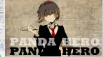  1girl art_program_in_frame black_jacket blush brown_eyes brown_hair closed_mouth collared_shirt hairband he_(minty) holding holding_pen jacket lobotomy_corporation long_sleeves malkuth_(project_moon) necktie panda_hero_(vocaloid) pen project_moon red_hairband red_necktie shirt short_hair smile solo upper_body white_shirt 