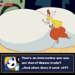  absurd_res alternate_species anthro big_breasts big_butt blonde_hair bottomwear breasts butt cave_story clothing curly_brace detailed_background dialogue female fur gameplay_mechanics gun hair hi_res huge_breasts huge_butt huge_thighs hyper hyper_breasts immobile inflation_fetish kifstopher lagomorph looking_at_viewer mammal mimiga on_breasts open_mouth pants ranged_weapon shirt smile solo text thick_thighs topwear torn_clothing wardrobe_malfunction weapon white_body white_fur 