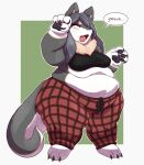  absurd_res anthro belly breasts clothed clothing eyes_closed female fur grey_body grey_fur hi_res ina(homemosaco) mammal open_mouth overweight overweight_anthro overweight_female pastelgeneticist pawpads simple_background solo white_body white_fur yawn 