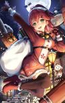  1girl absurdres bell black_thighhighs gift green_eyes hair_ornament hat highres hololive moon one_side_up open_mouth pink_hair red_footwear ribbon sakura_miko santa_hat shiotsuke_sasami snow thighhighs 