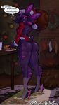  2023 anthro aria_(killalotus119) biped butt christmas christmas_clothing christmas_headwear christmas_tree clothed clothing container cookie costume cup dark_body dialogue english_text eyebrows female food generation_1_pokemon glass glass_container glass_cup glowing glowing_eyes hat haunter headgear headwear hi_res holding_bag holidays inside leotard looking_at_viewer looking_back looking_back_at_viewer machinewithsoul milk nintendo pink_eyes plant pokemon pokemon_(species) rear_view red_clothing santa_costume santa_hat short_tail solo speech_bubble standing tail teeth text thick_thighs tight_clothing tree 