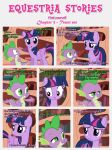  absurd_res bangs black_border book bookshelf border cutie_mark dialogue dragon duo ears_up english_text equid equine estories female feral folded_wings friendship_is_magic frown furniture hasbro hi_res horn inside male mammal my_little_pony open_mouth ponyville reptile scalie smile spike_(mlp) spikes text twilight_sparkle_(mlp) wide_eyed winged_unicorn wings 