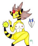  accessory after_transformation alternate_species ampharos anthro aroused aroused_face aroused_smile big_breasts black_body black_fur blue_eyes blush bovid breasts brown_hair caprine electricity emblem enjoying female fur gem generation_2_pokemon gym_leader hair hair_accessory hairclip ivanks jasmine_(pokemon) legendary_pokemon legs_closed long_hair looking_at_tail looking_down lugia mammal mitten_hands nintendo nipples nude pokemon pokemon_(species) sheep simple_background sitting smile solo tail white_background white_body white_fur yellow_body yellow_fur 