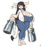  animal_humanoid barefoot big_breasts black_hair blush blush_lines bovid bovid_humanoid bovine bovine_humanoid breasts brown_eyes cattle_humanoid cleavage clothed clothing feet female hair hi_res horn horned_humanoid huge_breasts humanoid hyper hyper_breasts mammal mammal_humanoid milk open_mouth question_mark signature simple_background smile solo speech_bubble standing tanya_(thehelmetguy) teeth thehelmetguy thick_thighs wide_hips 