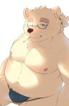  anthro bear belly bulge cigarette cigarette_in_mouth clothing eyewear fur glasses hi_res kaju0318_p leib_(tas) lifewonders male mammal musclegut object_in_mouth one_eye_closed pecs polar_bear smoking solo speedo swimwear tokyo_afterschool_summoners ursine white_body white_fur wink 