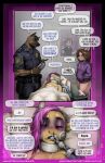  anthro black_eye_(injury) bleats bottomless bottomless_female brown_eyes bruised canid canine catheter clothed clothing comic dangle_(bleats) deer dialogue domestic_pig english_text female gun hair hi_res hospital intubation jodi_(bleats) male mammal medical_instrument mouse murid murine police_officer police_uniform purple_hair ranged_weapon rodent scientific_instrument speech_bubble suid suina sus_(pig) tattoo text topless topless_male tusk_(bleats) unconscious uniform url water_deer weapon wounded 
