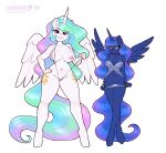  absurd_res anthro anthrofied babydoll big_breasts bikini breasts clothed clothing dandy_(artist) duo equid equine female friendship_is_magic genitals hasbro hi_res horn lingerie mammal my_little_pony nightgown panties panties_down partially_clothed princess_celestia_(mlp) princess_luna_(mlp) pussy sibling_(lore) sister_(lore) sisters_(lore) sling_bikini swimwear underwear underwear_down winged_unicorn wings 