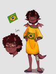  ambiguous_gender anthro biped bottomless brazil brazilian brazilian_flag clothed clothing dragon green_clothing hair horn looking_at_viewer lorii_002 multicolored_clothing open_mouth orange_eyes qsmp red_body red_ears red_hair red_horn red_scales red_tail red_wings richarlyson_(qsmp) scales scalie signature smile smiling_at_viewer solo tail topwear topwear_only two_tone_clothing wings yellow_clothing 