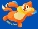  2_tails ambiguous_gender buizel colored countershading feral full-length_portrait fur generation_4_pokemon hi_res lineless multi_tail nanagens nintendo orange_body orange_fur pokemon pokemon_(species) portrait shaded simple_background smile solo tail 