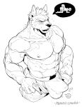  1boy abs artist_request ass ass_lift bara bulge bulge_lift covered_penis cropped_legs dressing feet_out_of_frame from_side furry furry_male greyscale highres i&#039;ve_never_seen_a_guy_recreate_this_successfully_tbh_(meme) large_bulge large_pectorals male_focus meme monochrome muscular muscular_male nipples open_pants original pants pants_lift pectorals short_hair solo stomach sweatdrop thick_eyebrows topless_male undersized_clothes veins veiny_arms zipper 