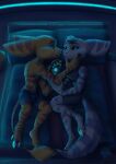  2023 anthro bed bedroom betzgi blue_eyes claws clothed clothing cybernetic_arm cybernetic_limb duo eye_contact female fluffy fluffy_tail fur furniture green_eyes hi_res lombax looking_at_another male male/female mammal markings pillow ratchet ratchet_and_clank ring_(marking) ringtail rivet_(ratchet_and_clank) sony_corporation sony_interactive_entertainment tail tail_markings tail_tuft topless tuft white_body white_fur yellow_body yellow_fur 