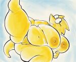  absurd_res alphys anthro areola big_breasts breasts dot_eyes eyewear female genitals glasses hi_res huge_breasts lizard lying navel nipples non-mammal_breasts nondelismell nude on_side overweight overweight_anthro overweight_female pussy reptile scalie solo tan_areola tan_nipples thick_thighs undertale_(series) yellow_body 