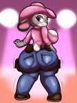  absurd_res anthro belt big_breasts big_butt bouncing_breasts breast_squish breasts butt clothed clothing cowboy_hat cowgirl_outfit disney female fully_clothed hand_on_hip hat headgear headwear hi_res judy_hopps lagomorph leporid looking_at_viewer looking_back mammal motion_lines multicolored_body rabbit rear_view scut_tail shaking_butt short_tail simple_background solo someth1ngoranother squish standing tail thick_thighs two_tone_body zootopia 