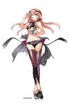  1girl artist_name bikini black_bikini carimarica cnoc_na_riabh_(fate) cnoc_na_riabh_(swimsuit_foreigner)_(fate) eating fate/grand_order fate_(series) food full_body highres ice_cream long_hair medb_(fate) navel pink_hair sandals spoon swimsuit white_background yellow_eyes 