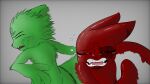  16:9 4k absurd_res ambiguous_gender anthro artificer_(rain_world) bodily_fluids crying duo face_slap female fur green_body green_fur hi_res rain_world saint_(rain_world) slap slugcat_(rain_world) syloh tears widescreen 