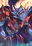  1other absurdres armor claws cwdw digimon digimon_(creature) fire green_eyes highres horns looking_at_viewer no_humans numbered open_mouth signature solo vritramon watermark wings 