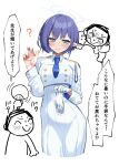  1girl aoi_(blue_archive) arona&#039;s_sensei_doodle_(blue_archive) blue_archive blue_hair copyright_request gloves highres long_sleeves mm_(mm_chair) mole mole_under_eye pointy_ears removing_glove sensei_(blue_archive) shirt short_hair white_gloves white_shirt 