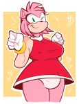  amy_rose anthro breasts clothed clothing dress eulipotyphlan eyelashes female gloves green_eyes half-length_portrait handwear hedgehog herm intersex intersex/female looking_at_viewer mammal medium_breasts mikifluffs one_eye_closed pink_body portrait red_clothing red_dress sega solo sonic_the_hedgehog_(series) tight_clothing upskirt wink winking_at_viewer 