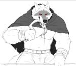  anthro belt bodily_fluids bottomwear canid canine canis cloak clothing death_(puss_in_boots) dreamworks fur grey_body grey_fur holding_object holding_weapon licking licking_weapon looking_at_viewer male mammal melee_weapon muscular muscular_anthro muscular_male nipple_piercing nipples piercing polearm puss_in_boots_(film) puss_in_boots_the_last_wish red_eyes risebernold riseson saliva scythe shirtless shirtless_anthro shirtless_male solo tongue tongue_out weapon weapon_in_mouth white_body white_fur wolf wraps wrist_wraps 