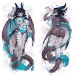  anthro big_breasts black_hair blue_claws blue_eyes blue_hair blue_nipples blush bodily_fluids breasts butt claws dakimakura_design dragon female fingering genital_fluids genitals hair hi_res horn jollux_(artist) looking_at_viewer lying masturbation membrane_(anatomy) membranous_wings nipples nude on_back on_front pussy pussy_juice pussy_juice_string solo tail-tuft vaginal vaginal_fingering vaginal_masturbation wings 