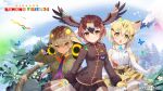  3girls animal_ears bird_girl bird_tail bird_wings blonde_hair brown_eyes brown_hair bug butterfly cat_ears cat_girl elbow_gloves extra_ears feathered_wings gloves golden_eagle_(kemono_friends) grey_hair head_wings highres hood jacket kemono_friends kemono_friends_kingdom king_cobra_(kemono_friends) long_hair looking_at_viewer multiple_girls necktie official_art sand_cat_(kemono_friends) shirt short_hair skirt sleeveless sleeveless_shirt snake_tail tail wings yellow_eyes 