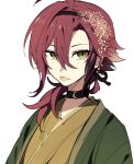  1boy :p ahoge alternate_costume bishounen brown_hair choker flower genshin_impact green_eyes hair_between_eyes hair_ornament highres japanese_clothes kimono long_hair looking_at_viewer male_focus multicolored_hair red_hair ryu_genshin77 shikanoin_heizou simple_background solo streaked_hair tongue tongue_out two-tone_hair upper_body white_background 