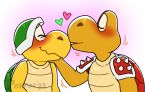  anthro anthro_on_anthro blush duo eyes_closed green_shell intraspecies kissing koopa male male/male mario_bros nintendo poppin red_shell scalie shell smile spikes yellow_body 
