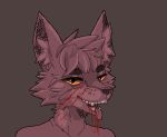  anthro bangs blood blood_in_mouth blood_on_face blood_splatter bodily_fluids canid canine digital_pen evil_grin fangs felid feline female fox freckles_on_face gore hybrid icon looking_at_viewer mammal monotone_body open_mouth orange_eyes simple_background smile solo tao_(taoreta) taoreta teeth tongue tongue_out 