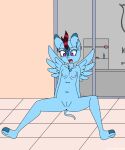  absurd_res anthro asian_mythology bathroom bathtub blossomblaze breasts chest_fur chinese_mythology east_asian_mythology fan_character female freckles hands_behind_back hasbro hi_res horn kirin long_ears mammal my_little_pony mythology nipples open_mouth rag scales short_tail soap solo spread_legs spread_wings spreading tail wings 