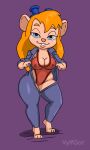  2023 anthro big_breasts blonde_hair blue_eyes breasts chip_&#039;n_dale_rescue_rangers clothed clothing digital_media_(artwork) disney eyewear feet female full-length_portrait gadget_hackwrench glasses goggles hair hi_res long_hair looking_at_viewer looking_pleasured mammal mouse murid murine overalls pink_nose portrait rodent solo underwear vylfgor 