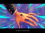  1boy absurdres bug buttoned_cuffs commentary english_commentary english_text fingernails highres kageyama_ritsu letterboxed marvel mob_psycho_100 out_of_frame solo spider spider-man_(series) spideyuri subtitled 