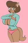  2023 abby_sinian anthro arm_under_breasts arms_bent big_breasts biped black_eyebrows black_eyelashes black_eyes black_nose blue_clothing blue_dress_shirt blue_shirt blue_topwear breasts brown_body brown_fur brown_hair button_(fastener) cleavage closed_smile clothed clothed_anthro clothed_female clothing colored curved_eyebrows digital_drawing_(artwork) digital_media_(artwork) domestic_cat dress_shirt eyebrow_through_hair eyebrows eyelashes felid feline felis female fingers full_cleavage fur glistening glistening_eyes gold-white-kott hair hand_on_breast hand_on_own_breast hanna-barbera hi_res huge_breasts humanoid_hands iris looking_at_viewer mammal mouth_closed nipple_outline no_pupils outline panties pink_background pink_clothing pink_panties pink_underwear pinup portrait pose prick_ears shirt short_hair simple_background small_nose smile smiling_at_viewer solo standing straight_legs swat_kats tail tan_inner_ear thick_thighs thin_eyebrows three-quarter_portrait three-quarter_view topwear translucent translucent_hair underwear white_outline 