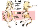  2023 alma_(capaoculta) anthro big_breasts biped black_pawpads blonde_hair breasts butt capaoculta cheetah claws digital_media_(artwork) digitigrade felid feline female fur hair hi_res king_cheetah mammal model_sheet nipples open_mouth open_smile orange_body orange_fur pawpads pink_nipples smile solo toe_claws white_body white_fur 